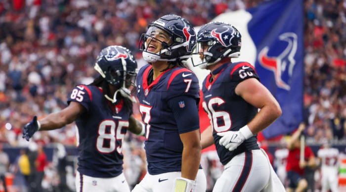 Texans quarterback C.J. Stroud celebrates after a touchdown.